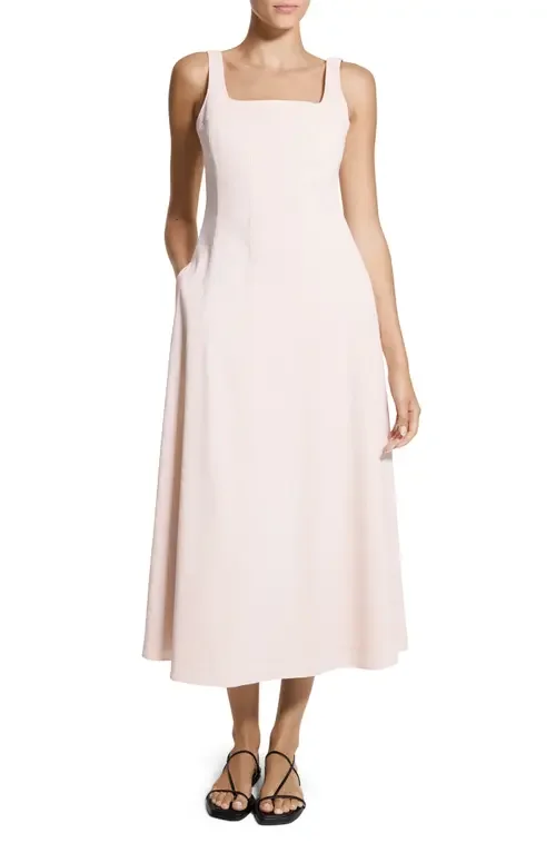 Theory Theory Square Neck Stretch Linen Blend Midi Dress in Warm Pink - Xke — Women Spring white Dresses