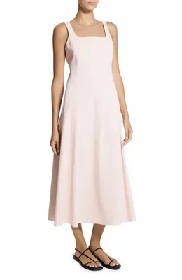 Theory Theory Square Neck Stretch Linen Blend Midi Dress in Warm Pink - Xke — Women Spring white Dresses