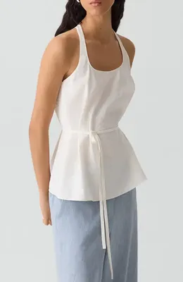 Theory Theory Belted Silk Blend Top in Ivory — Women Winter white Blouses