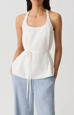 Theory Theory Belted Silk Blend Top in Ivory — Women Winter white Blouses
