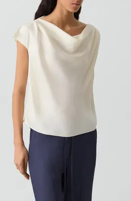 Theory Theory Cowl Neck Single Short Sleeve Satin Top in Lemongrass — Women Winter white Tops