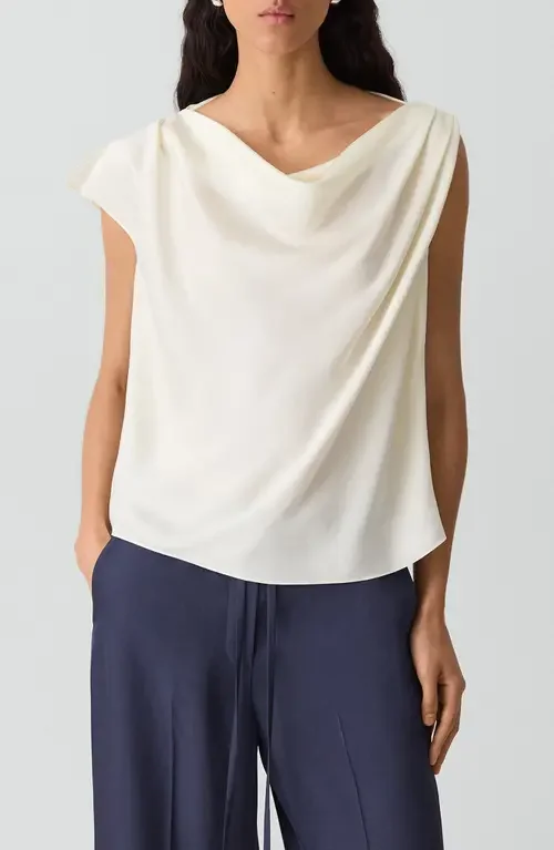 Theory Theory Cowl Neck Single Short Sleeve Satin Top in Lemongrass — Women Winter white Tops