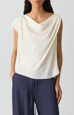 Theory Theory Cowl Neck Single Short Sleeve Satin Top in Lemongrass — Women Winter white Tops