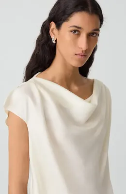 Theory Theory Cowl Neck Single Short Sleeve Satin Top in Lemongrass — Women Winter white Tops