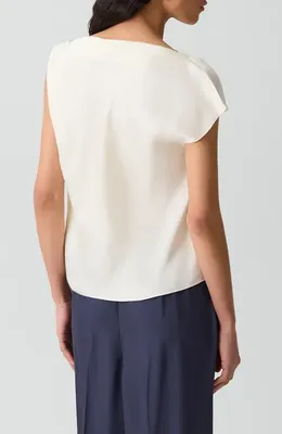 Theory Theory Cowl Neck Single Short Sleeve Satin Top in Lemongrass — Women Winter white Tops
