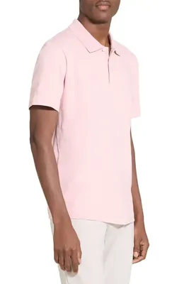 Theory Theory Bron in Cosmos Slub Cotton Polo Shirt in Chalk Pink - Vin — Men Spring pink Polos
