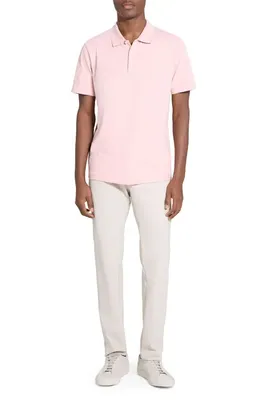 Theory Theory Bron in Cosmos Slub Cotton Polo Shirt in Chalk Pink - Vin — Men Spring pink Polos