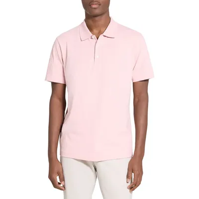Theory Theory Bron in Cosmos Slub Cotton Polo Shirt in Chalk Pink - Vin — Men Spring pink Polos