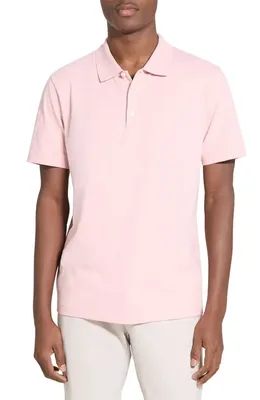 Theory Theory Bron in Cosmos Slub Cotton Polo Shirt in Chalk Pink - Vin — Men Spring pink Polos