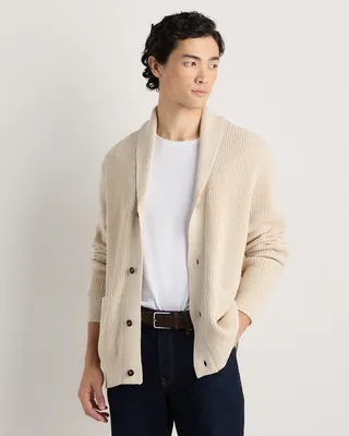 Quince Quince | Men's Ribbed Shawl-Collar Cardigan Sweater in Speckled Beige — Men Spring beige Sweaters & Knits