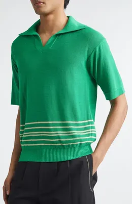 Bode Bode Bentgrass Stripe Cotton Polo Sweater in Green — Men Spring green Tops