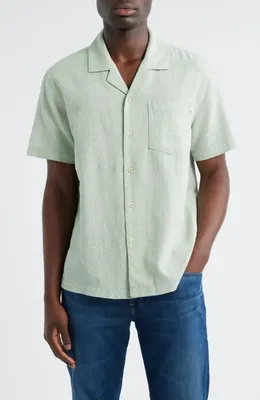 AG AG Foster Cotton & Linen Blend Camp Shirt in Lime Zest — Men Spring ivory Tops
