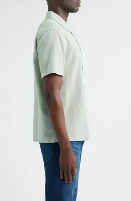 AG AG Foster Cotton & Linen Blend Camp Shirt in Lime Zest — Men Spring ivory Tops
