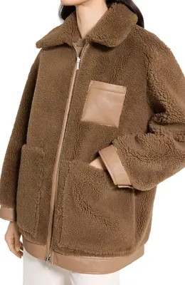 Theory Theory Genuine Shearling Reversible Coat in Pale Brown — Women Autumn beige Outerwear