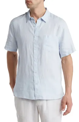 Vince Vince Classic Fit Short Sleeve Linen Shirt in Glacier — Men Summer silver Tops