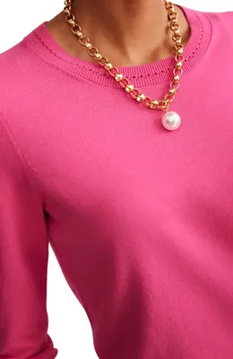 Boden Boden Catriona Pointelle Trim Crewneck Sweater in Carmine Rose Pink — Women Spring pink Sweaters & Knits