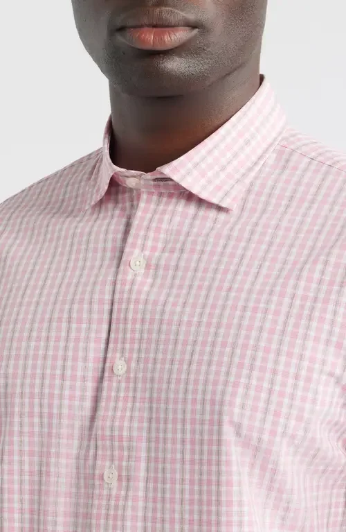 johnnie-O johnnie-O Morse Check Everyday Performance Button-Up Shirt in Petal — Men Spring pink Tops