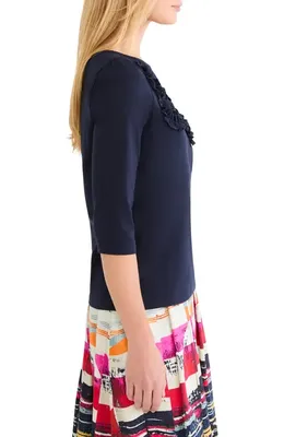 NIC+ZOE NIC+ZOE Ruffle Appliqué Knit Top in Dark Indigo — Women Winter navy Tops