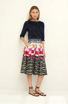 NIC+ZOE NIC+ZOE Ruffle Appliqué Knit Top in Dark Indigo — Women Winter navy Tops