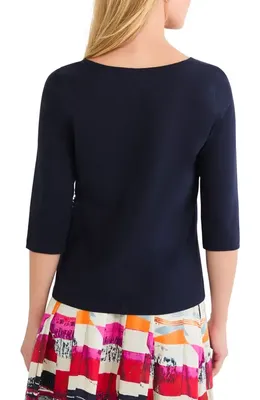 NIC+ZOE NIC+ZOE Ruffle Appliqué Knit Top in Dark Indigo — Women Winter navy Tops