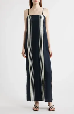 rag & bone rag & bone Suki Stripe Sleeveless Silk Blend Maxi Dress in Salute Scarf Print — Women Winter navy Dresses