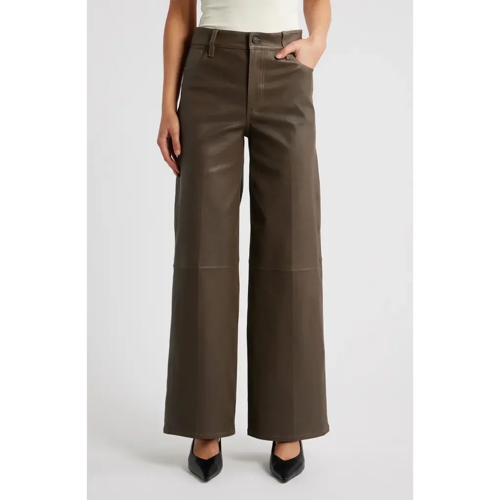 FRAME FRAME Le Slim Palazzo Leather Pants in Cork — Women Autumn brown Pants