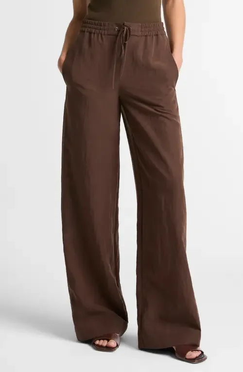 Vince Vince Linen Blend Drawstring Pants in Clove — Women Autumn brown Pants