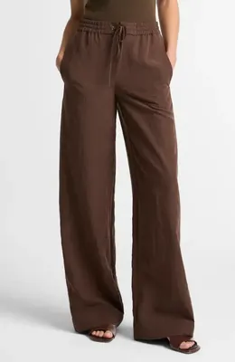Vince Vince Linen Blend Drawstring Pants in Clove — Women Autumn brown Pants