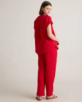 Quince Quince | Women's Gauze Roll Sleeve Shirt in Wild Cherry — Women Spring red Button-Down Shirts