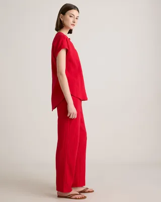 Quince Quince | Women's Gauze Roll Sleeve Shirt in Wild Cherry — Women Spring red Button-Down Shirts