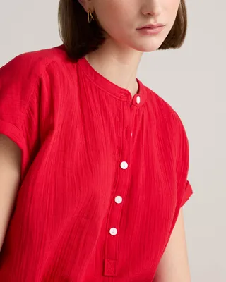 Quince Quince | Women's Gauze Roll Sleeve Shirt in Wild Cherry in Wild Cherry — Women Spring Tops