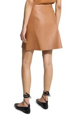 Theory Theory Side Flounce Leather Miniskirt in Bright Cognac — Women Autumn camel Skirts