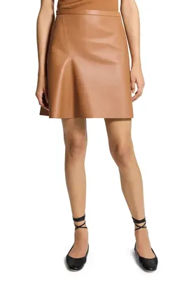 Theory Theory Side Flounce Leather Miniskirt in Bright Cognac — Women Autumn camel Skirts