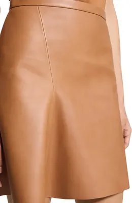 Theory Theory Side Flounce Leather Miniskirt in Bright Cognac — Women Autumn camel Skirts