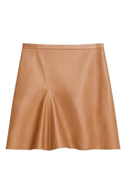 Theory Theory Side Flounce Leather Miniskirt in Bright Cognac — Women Autumn camel Skirts