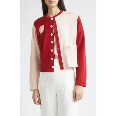 Bode Bode Wonderland Colorblock Cardigan in Red Pink — Women Spring red Tops