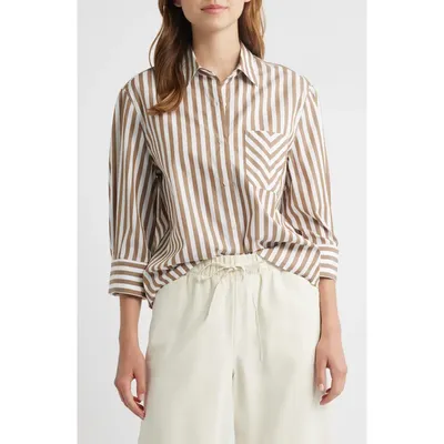 rag & bone rag & bone Lucia Stripe Cotton Poplin Button-Up Shirt in Beige Stripe — Women Autumn tan Tops