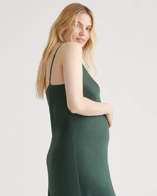 Quince Quince | Women's Washable Stretch Silk Maternity Slip Dress in Forest Green — Women Summer teal Midi Dresses