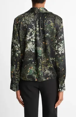 Vince Vince Grape Vine Silk Button-Up Shirt in Black Sky — Women Winter black Button-Down Shirts