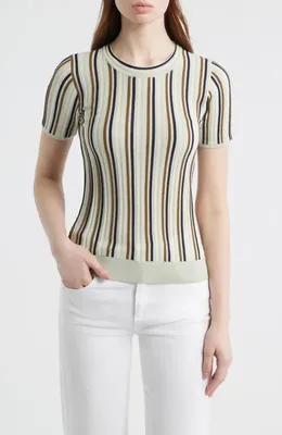 rag & bone rag & bone Victoria Stripe Rib Knit Top in Blue Multi — Women Autumn white Sweaters & Knits