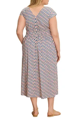 NIC+ZOE NIC+ZOE Sideways Dierdre Cap Sleeve Stretch Cotton Midi Dress in Pink Multi — Women Spring pink Dresses