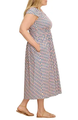 NIC+ZOE NIC+ZOE Sideways Dierdre Cap Sleeve Stretch Cotton Midi Dress in Pink Multi — Women Spring pink Dresses