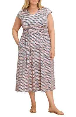 NIC+ZOE NIC+ZOE Sideways Dierdre Cap Sleeve Stretch Cotton Midi Dress in Pink Multi — Women Spring pink Dresses