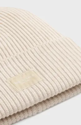 rag & bone rag & bone Blake Logo Patch Wool Blend Rib Beanie in Ivory — Women Spring ivory Accessories