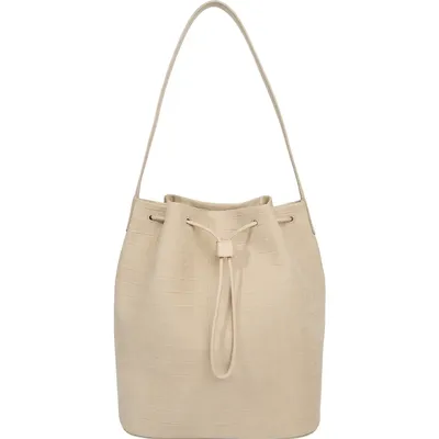 Vince Vince Sarai Croc Embossed Leather Bucket Bag in Marzipan — Women Spring beige Accessories