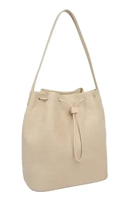 Vince Vince Sarai Croc Embossed Leather Bucket Bag in Marzipan — Women Spring beige Hand Bags