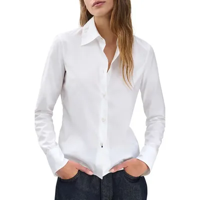 rag & bone rag & bone Dayton Cotton Poplin Button-Up Shirt in White — Women Winter white Button-Down Shirts