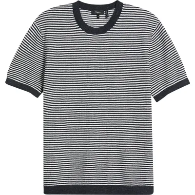 Theory Theory Kolben Stripe Linen & Cotton Blend T-Shirt in New Baltic/winter Ivory - 2Sc — Men Winter black T-Shirts & Tees