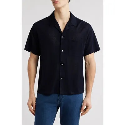 FRAME FRAME Wool Blend Terry Button-Up Shirt in Dark Navy — Men Winter navy Tops