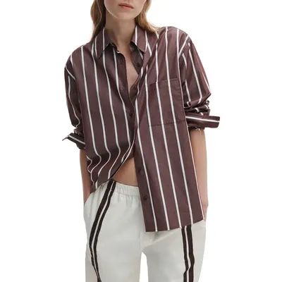 rag & bone rag & bone Connie Stripe Button-Up Shirt in Rust White Stripe — Women Autumn chocolate Tops